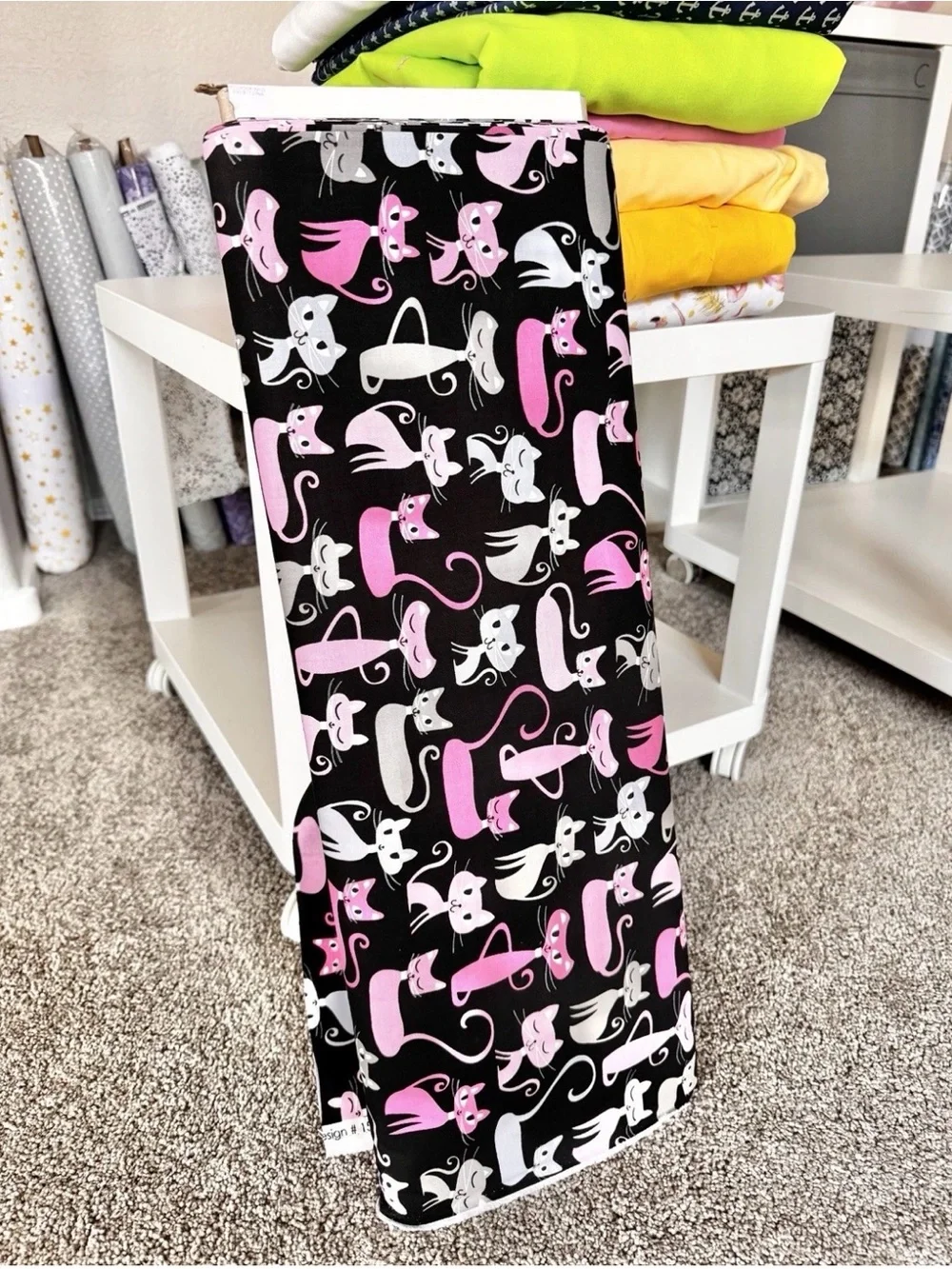 3 yards Black Pink Cat Kitty print 100% Cotton fabric